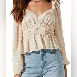 ASTR The Label Cream Long Sleeve Peplum Blouse